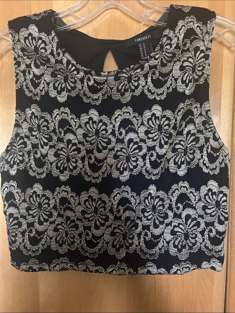 Forever 21 Black and Gold Floral Lace Cropped Tank